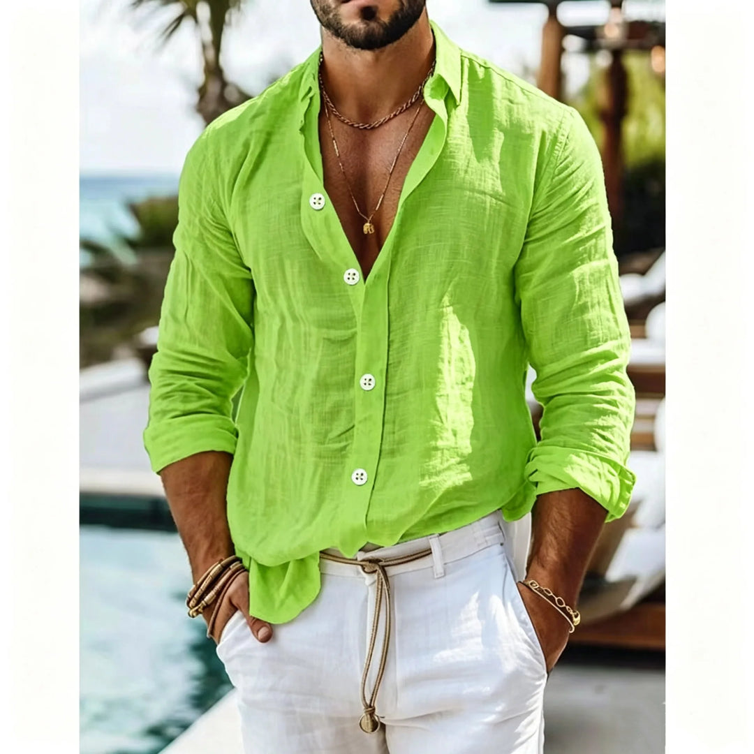 Men's Textured Linen Camp Collar Shirt