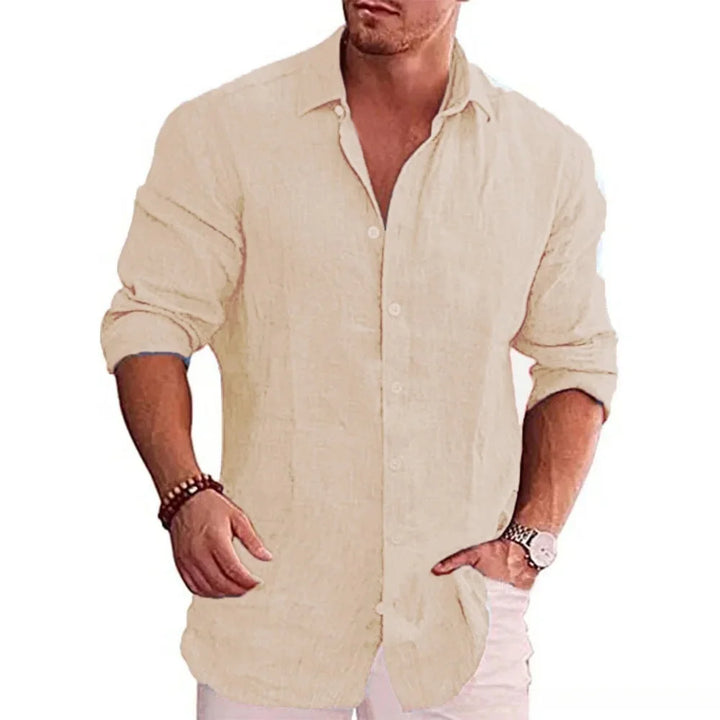 Men's Linen Button-Up Shirt with Chest Pocket