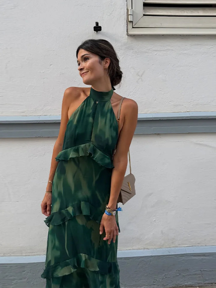 Women's Tiered Ruffle Maxi Dress with Keyhole Neckline