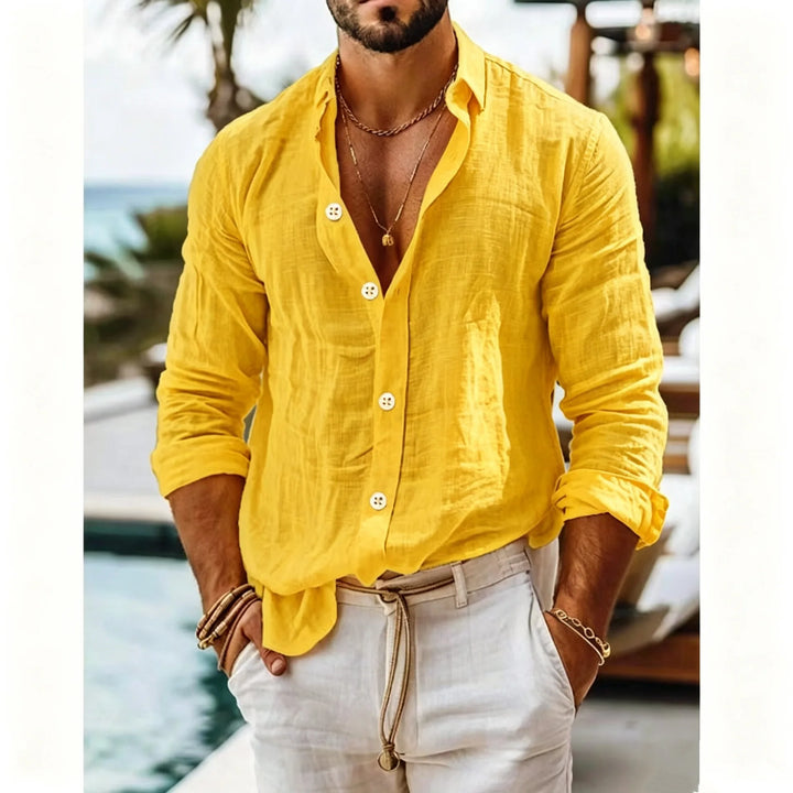 Men's Textured Linen Camp Collar Shirt