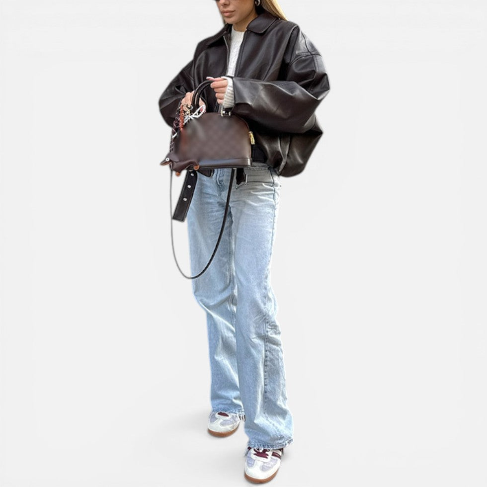Women's Oversized Belted Bomber Jacket with Zip Front