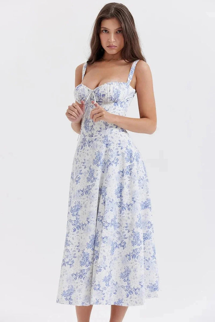 Sweetheart Neck Floral Midi Dress