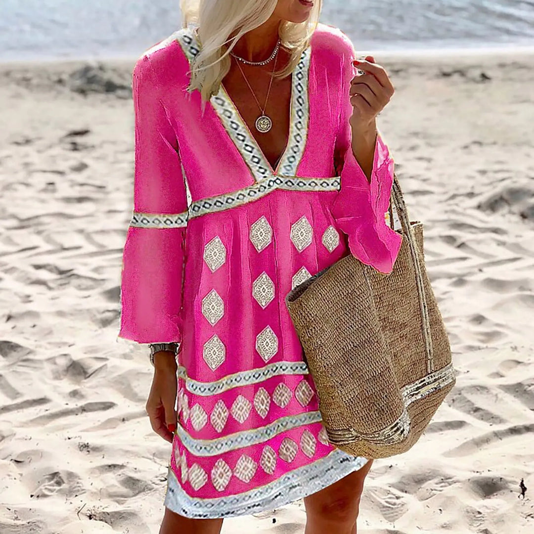 Olivia | Casual Boho V Neck Mini Dress