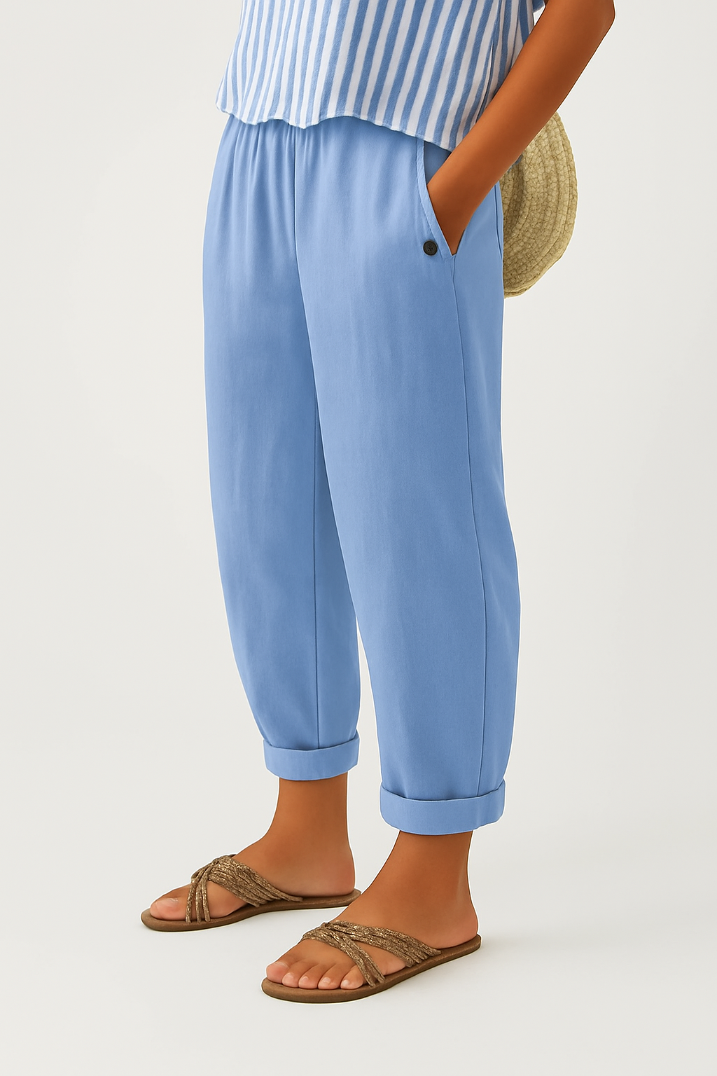 Women's Linen Tapered Pants with Cuffed Hem