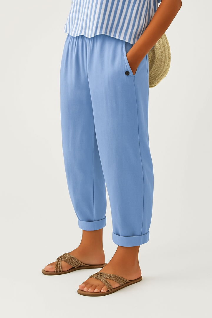 Women's Linen Tapered Pants with Cuffed Hem