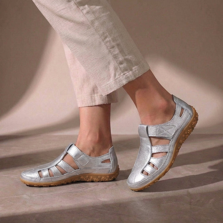 Women's Leather Cutout Sandals with Closed Toe