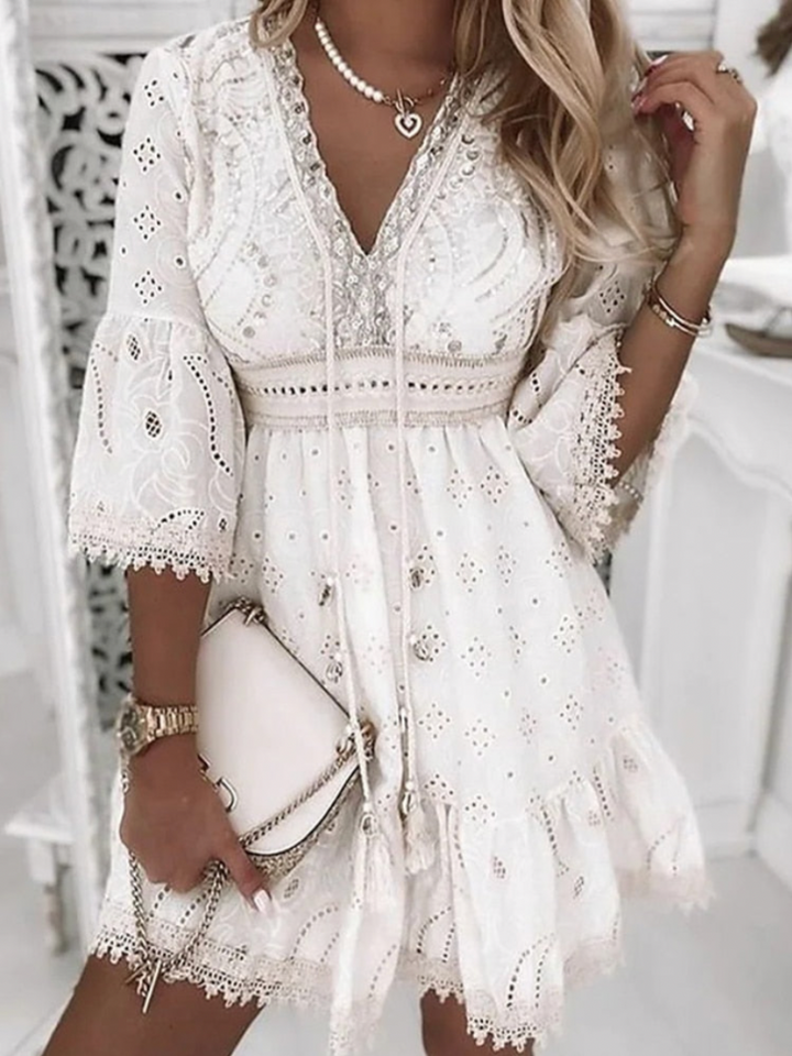 Arabella | Broderie Lace Boho Mini Dress