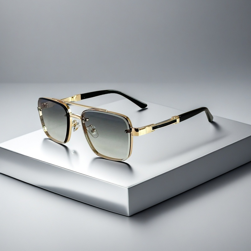 Square Metal Frame Sunglasses with Gradient Lenses