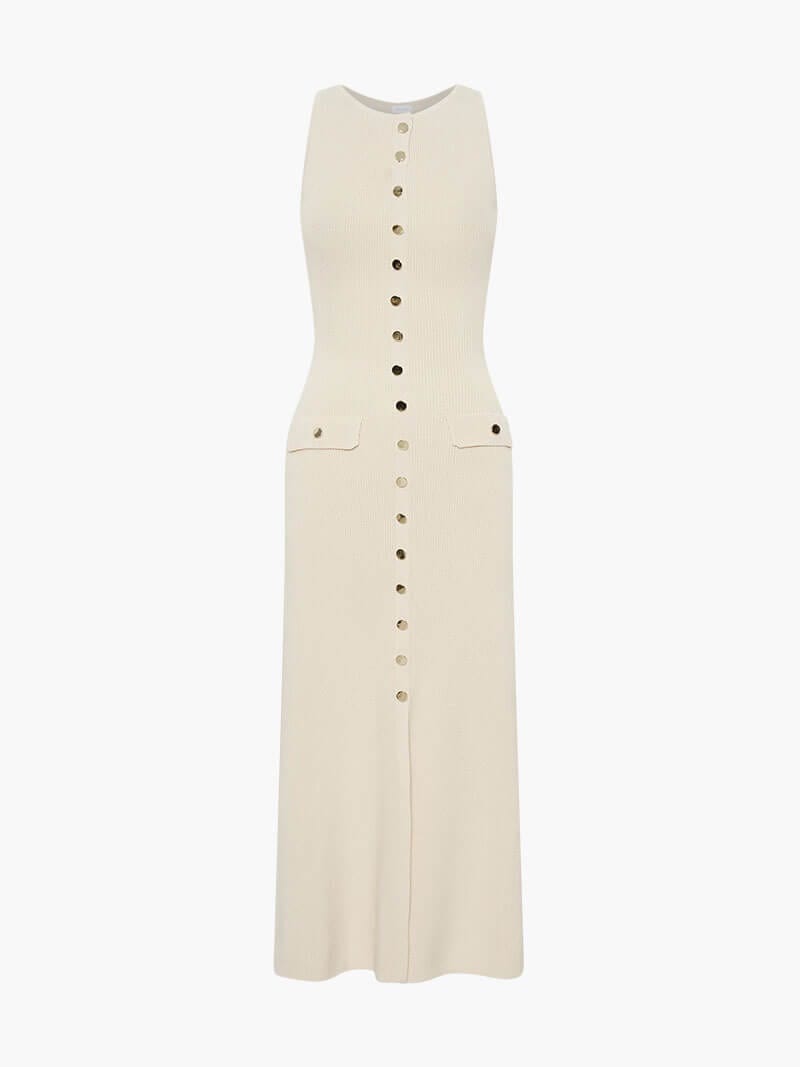 Charlotte | Elegant Button Front Sleeveless Maxi Dress