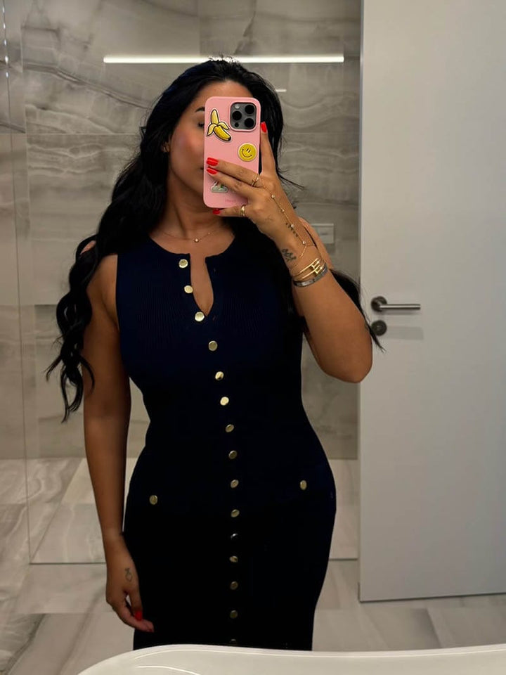 Charlotte | Elegant Button Front Sleeveless Maxi Dress
