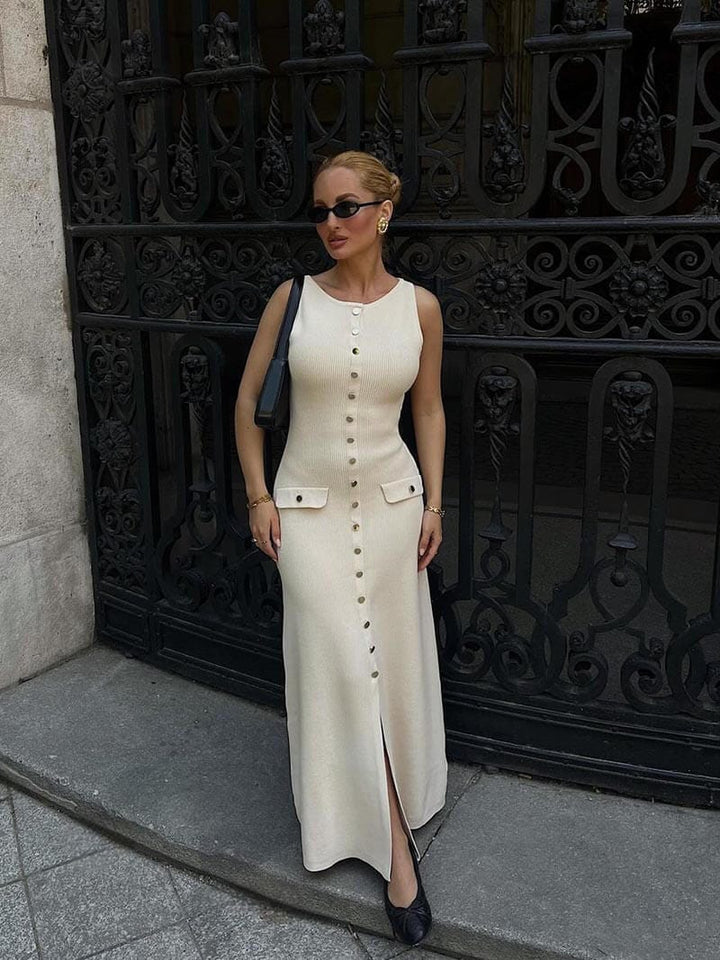 Charlotte | Elegant Button Front Sleeveless Maxi Dress