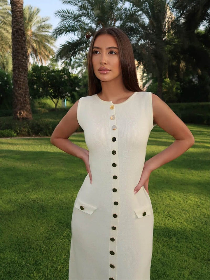Charlotte | Elegant Button Front Sleeveless Maxi Dress