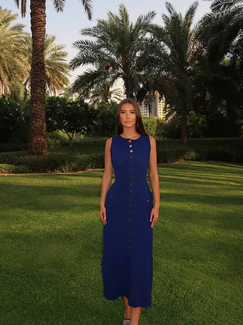Charlotte | Elegant Button Front Sleeveless Maxi Dress