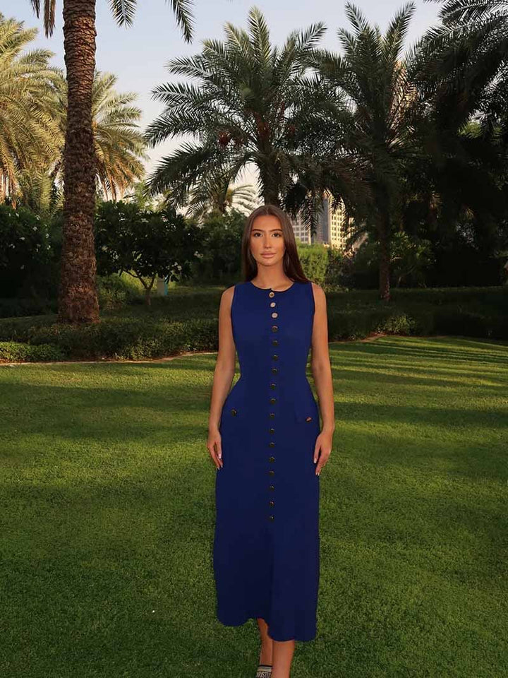 Charlotte | Elegant Button Front Sleeveless Maxi Dress