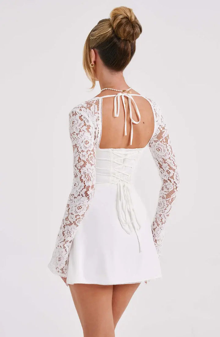 Women's Lace Sleeve Mini Party Dress with Sweetheart Neckline