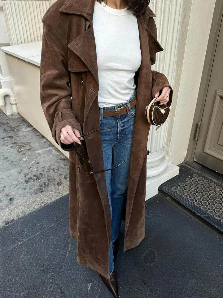 Victoria | Belted Double Breasted Suede Trench Coat