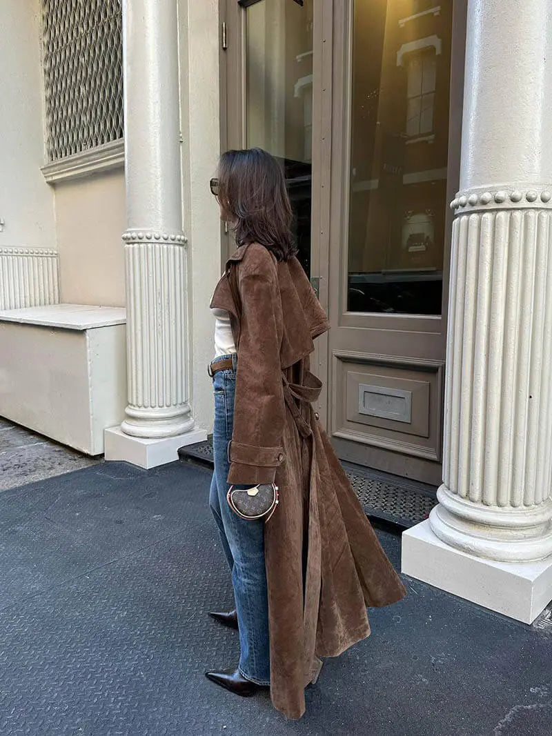 Victoria | Belted Double Breasted Suede Trench Coat