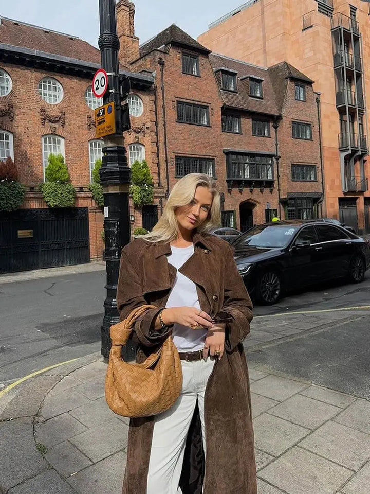 Victoria | Belted Double Breasted Suede Trench Coat