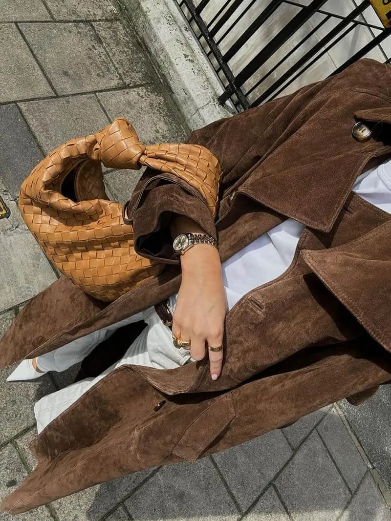 Victoria | Belted Double Breasted Suede Trench Coat
