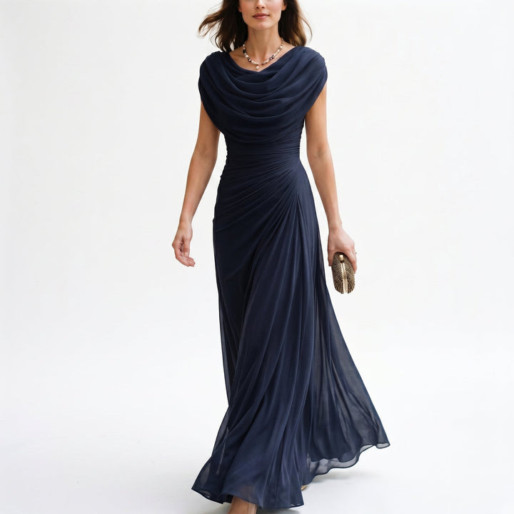 Elegant Draped Evening Maxi Dress