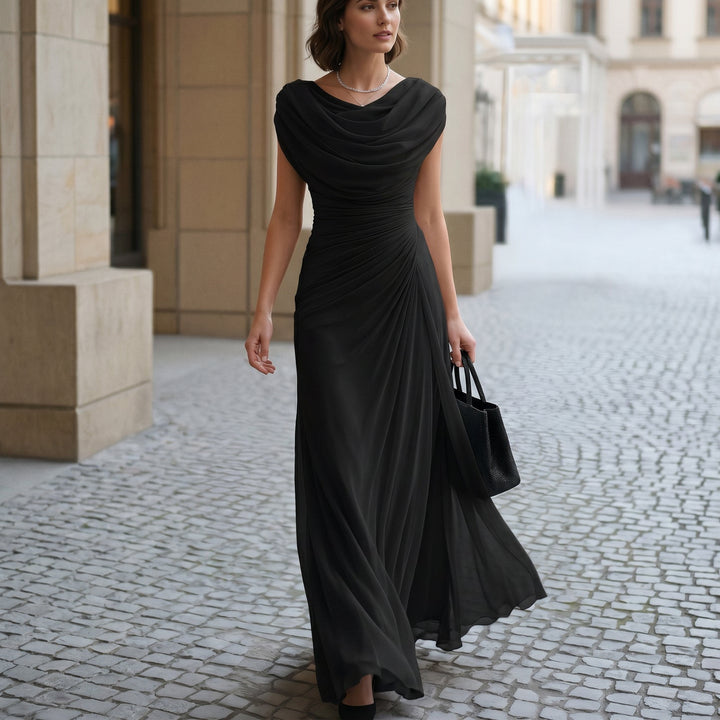 Elegant Draped Evening Maxi Dress