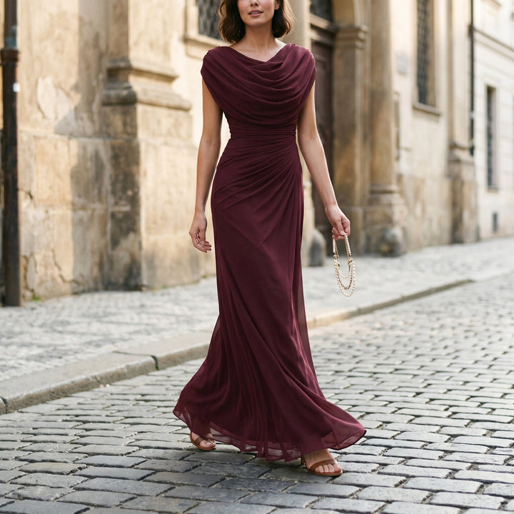 Elegant Draped Evening Maxi Dress