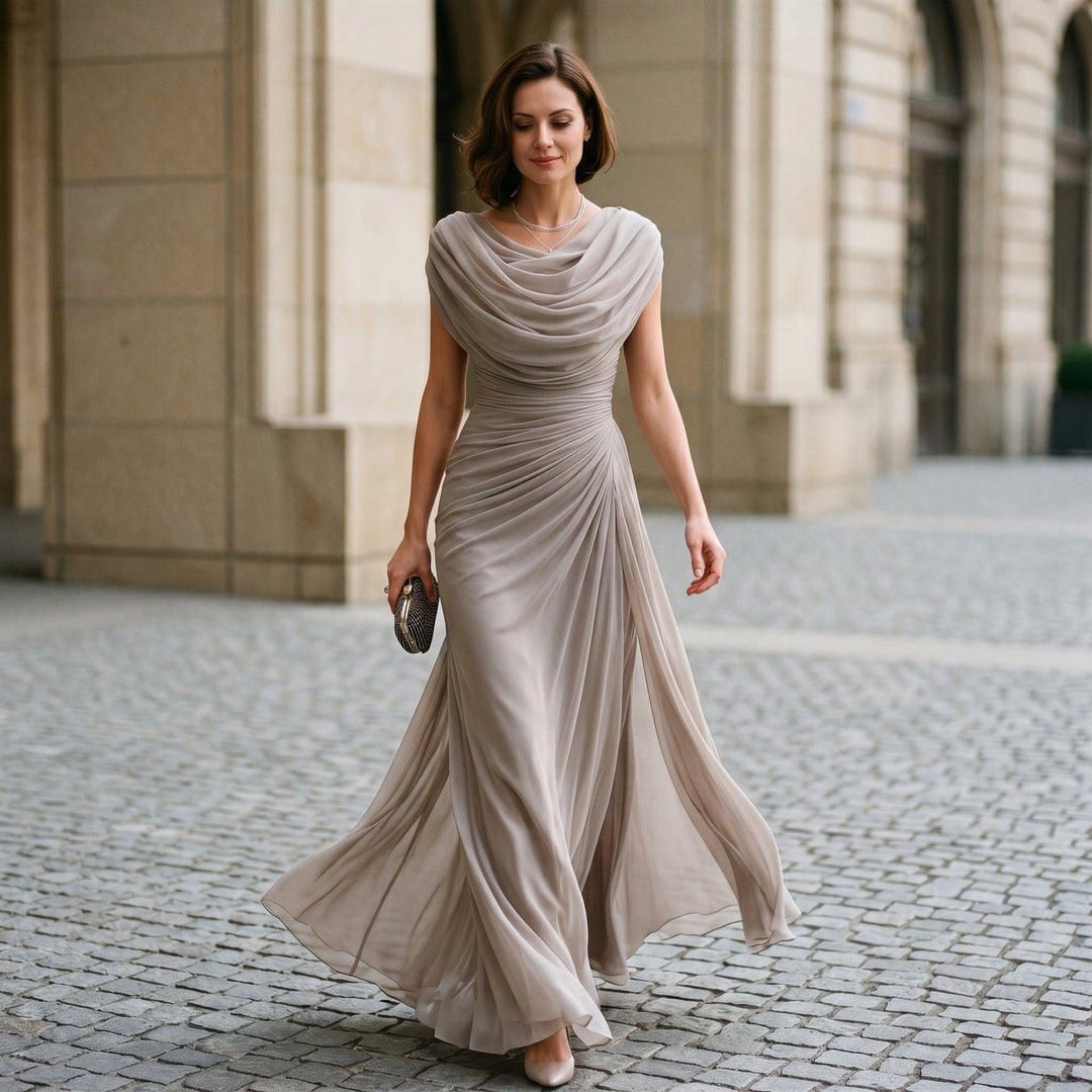 Elegant Draped Evening Maxi Dress