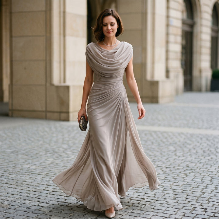 Elegant Draped Evening Maxi Dress