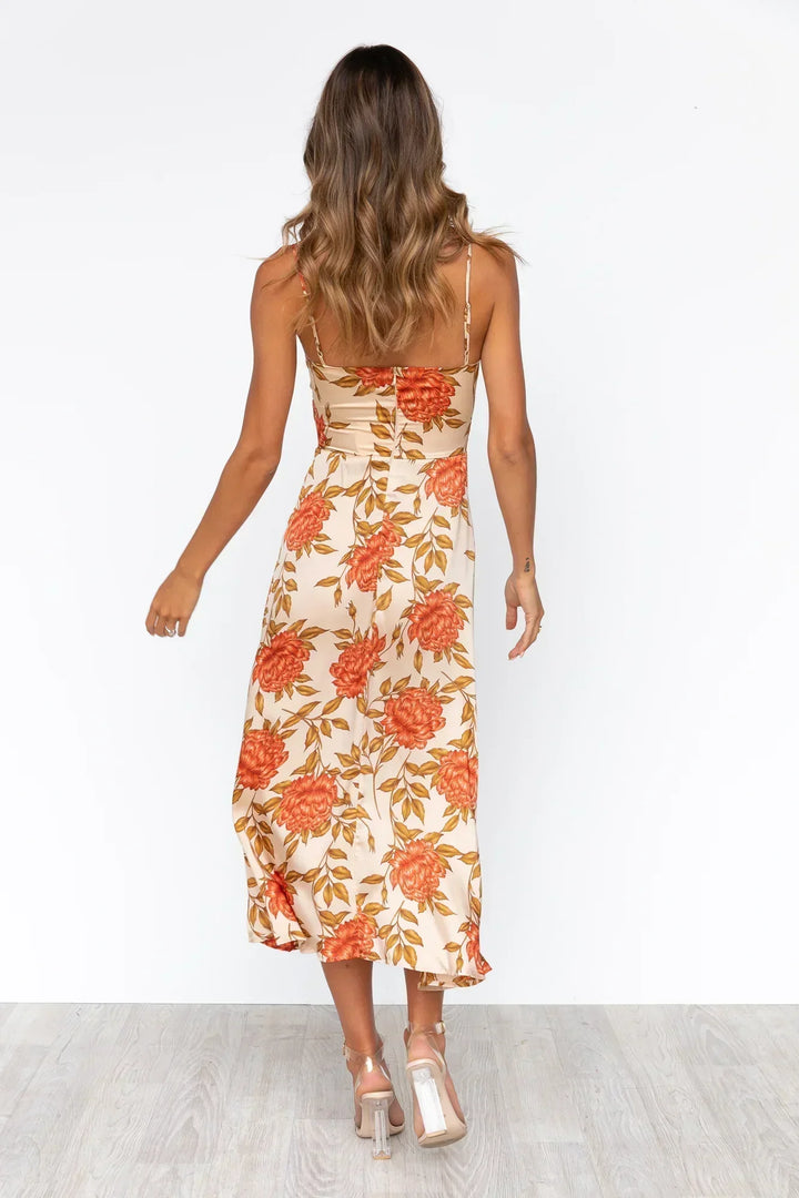 Eliana | Satin Cut Out Floral Midi Dress