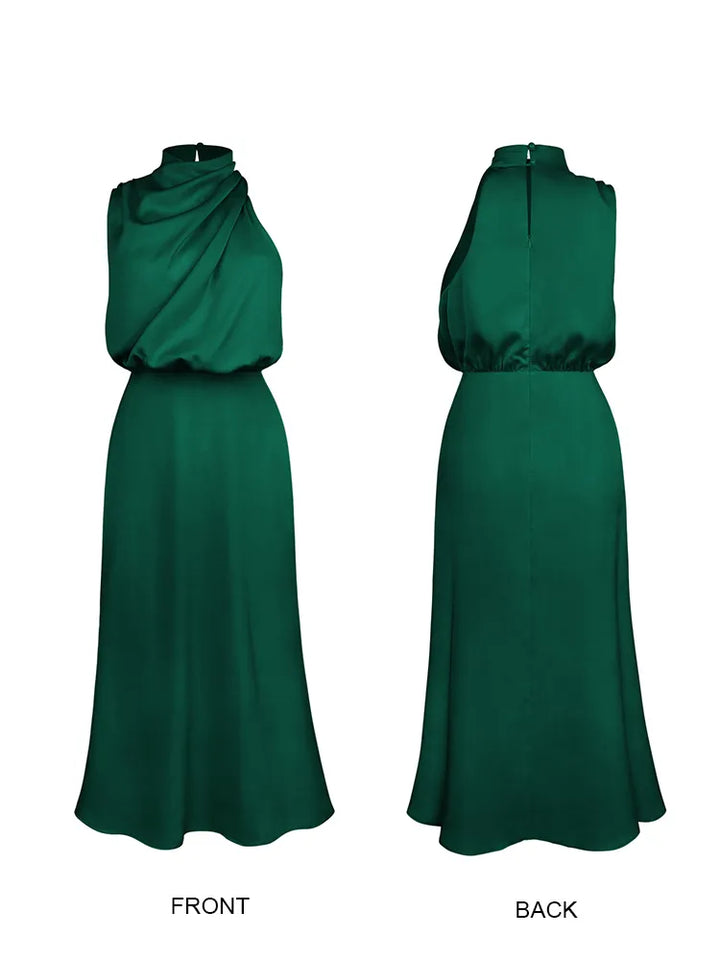 Amelia | Satin High Neck Midi Cocktail Dress