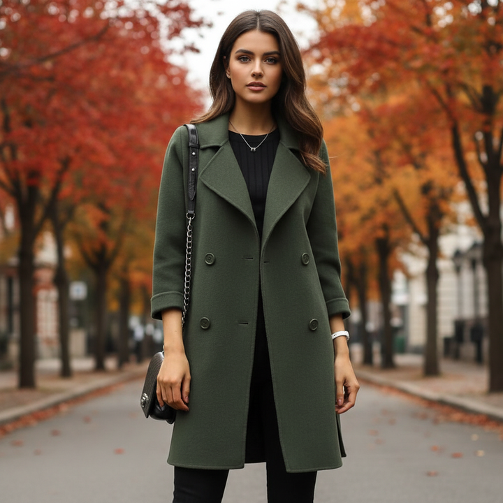 Women's Double-Breasted Overcoat with Notch Lapel