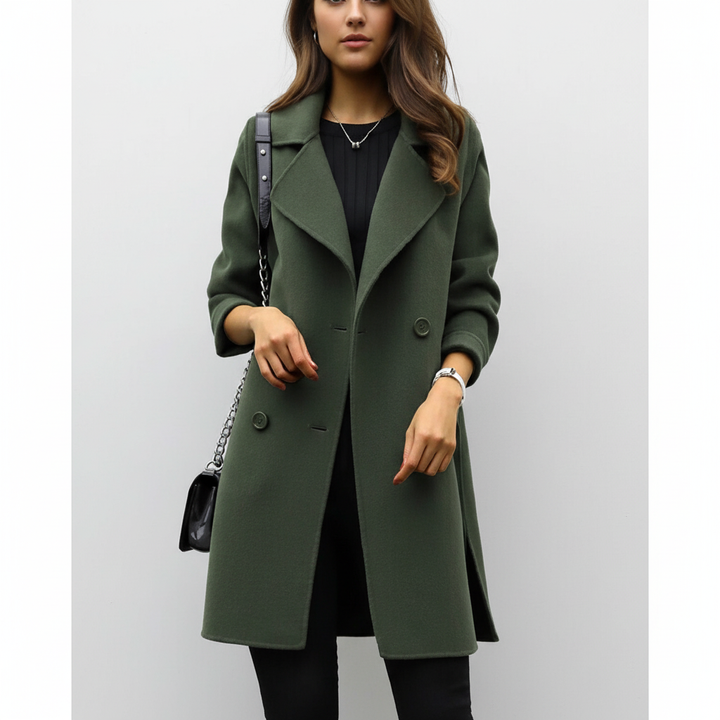 Women's Double-Breasted Overcoat with Notch Lapel
