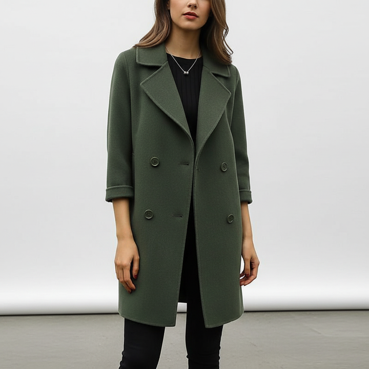 Women's Double-Breasted Overcoat with Notch Lapel