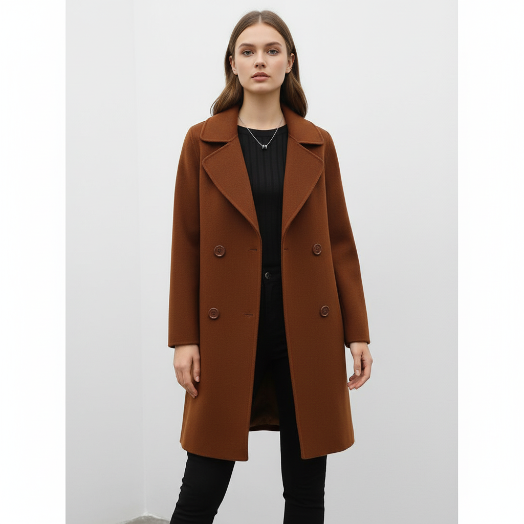 Women's Double-Breasted Overcoat with Notch Lapel