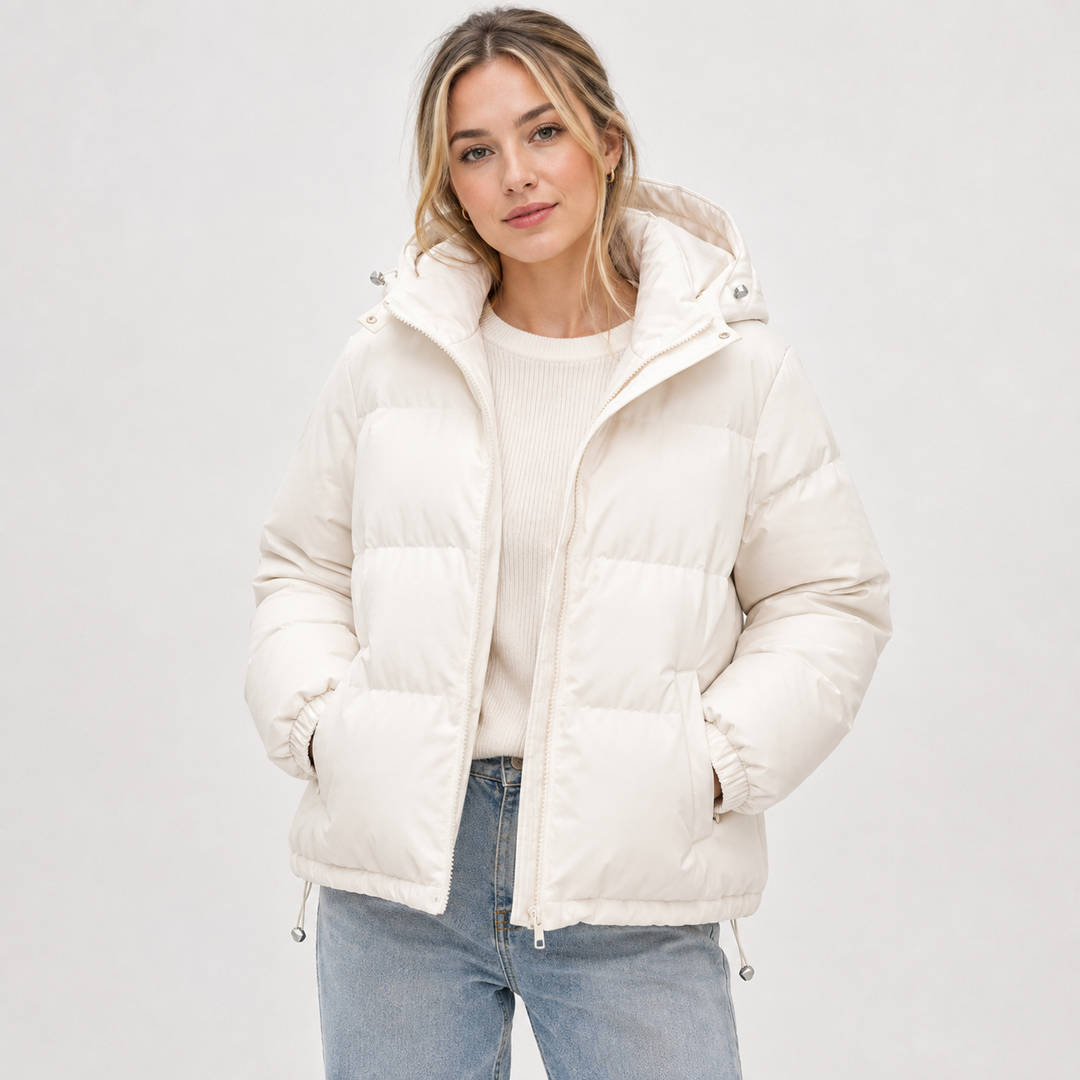 Women's Hooded Puffer Jacket with Zip Front