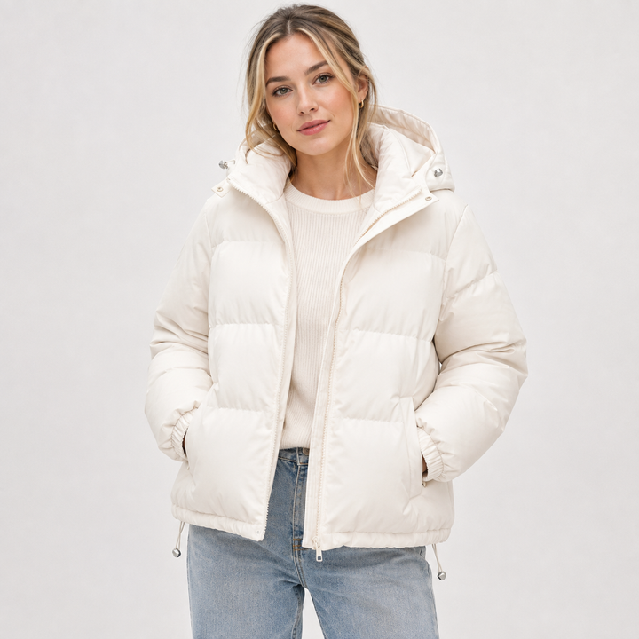 Women's Hooded Puffer Jacket with Zip Front