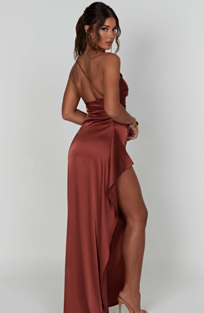 Ariana | Satin One Shoulder Evening Maxi Dress