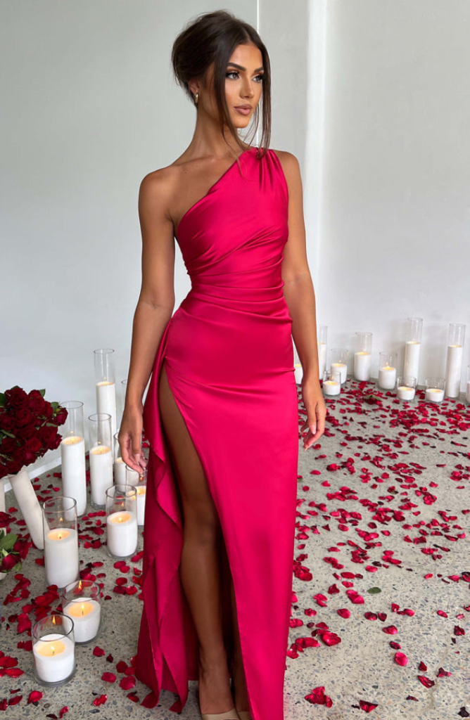 Ariana | Satin One Shoulder Evening Maxi Dress