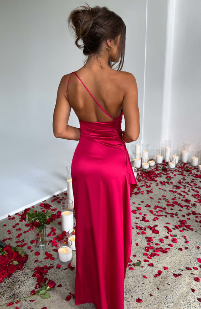 Ariana | Satin One Shoulder Evening Maxi Dress