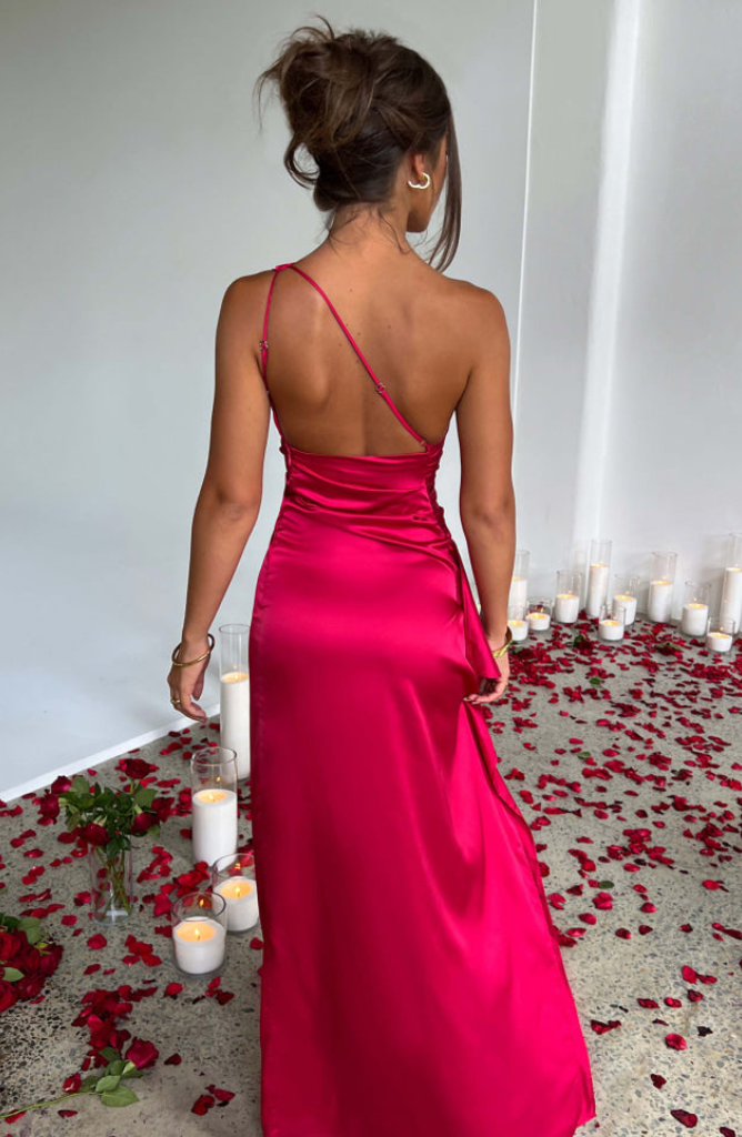 Ariana | Satin One Shoulder Evening Maxi Dress