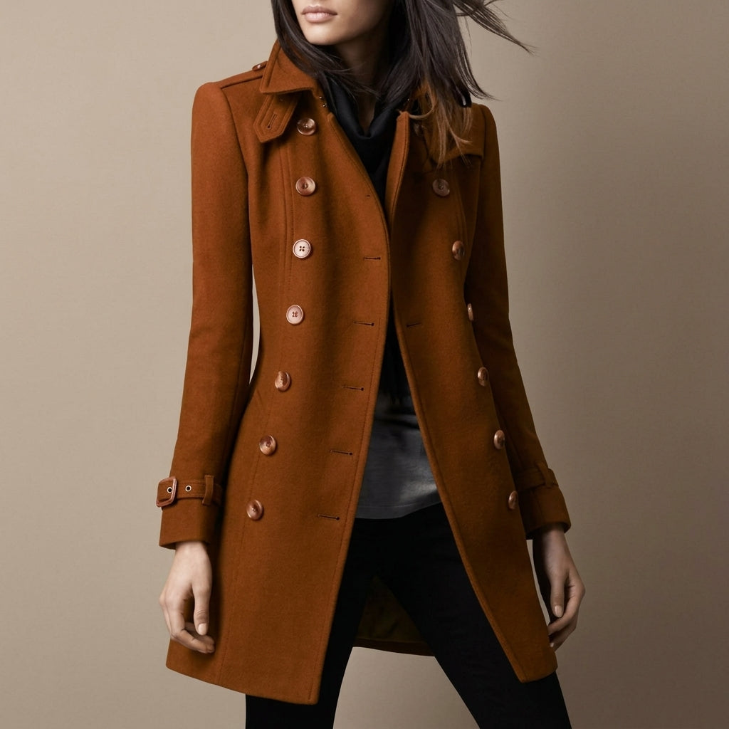 Women's Double-Breasted Military Coat with Notch Lapel