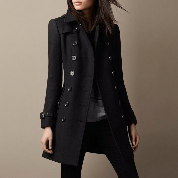 Women's Double-Breasted Military Coat with Notch Lapel