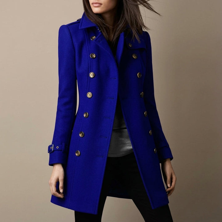 Women's Double-Breasted Military Coat with Notch Lapel