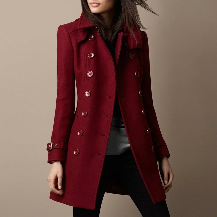 Women's Double-Breasted Military Coat with Notch Lapel