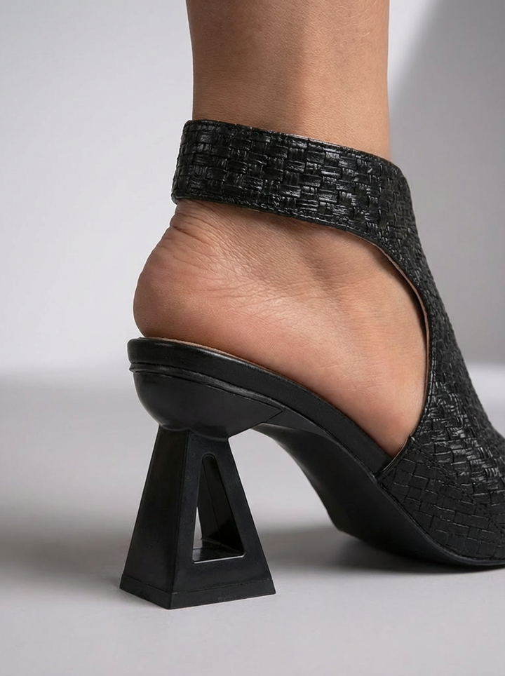 Women's Woven Peep-Toe Heels with Sculptural Heel
