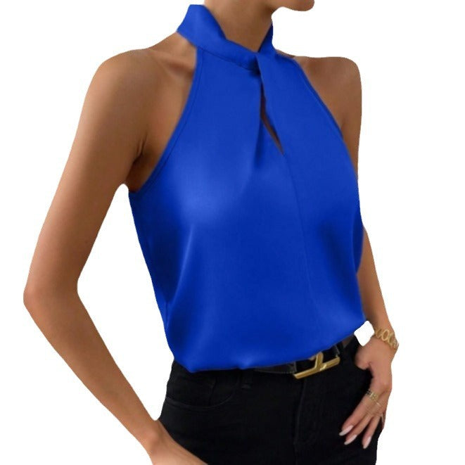 Women's Satin Twist-Front Halter Top