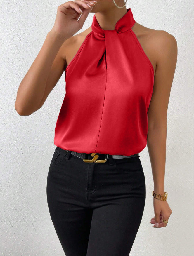 Women's Satin Twist-Front Halter Top