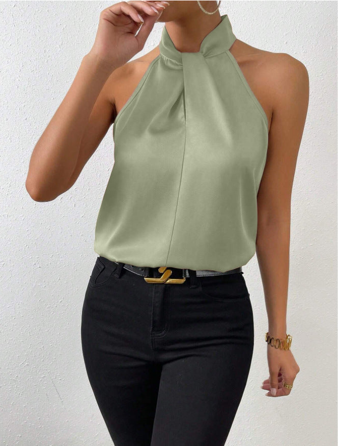 Women's Satin Twist-Front Halter Top