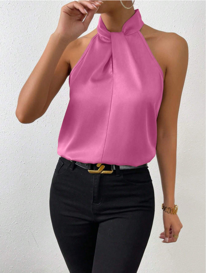 Women's Satin Twist-Front Halter Top