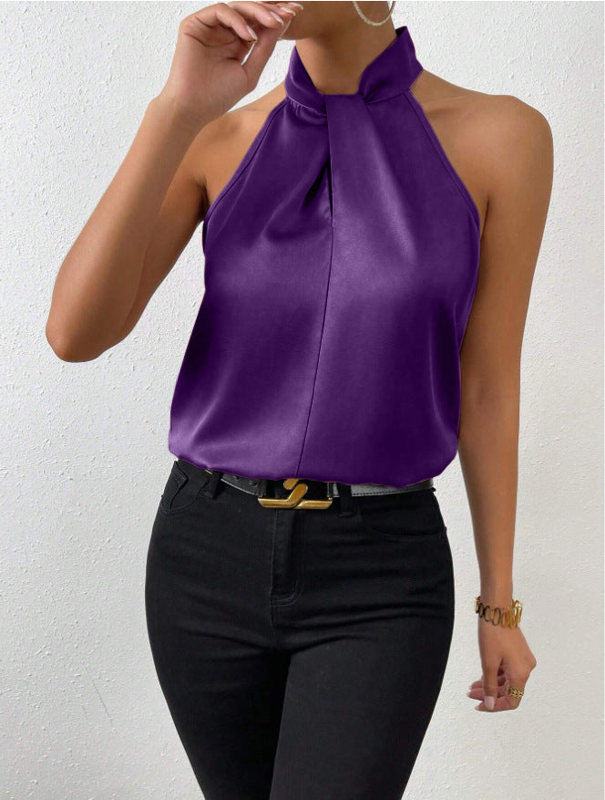 Women's Satin Twist-Front Halter Top
